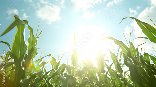 a low angle view of a corn field looking up at the sun. aig51a with white shades, png photo