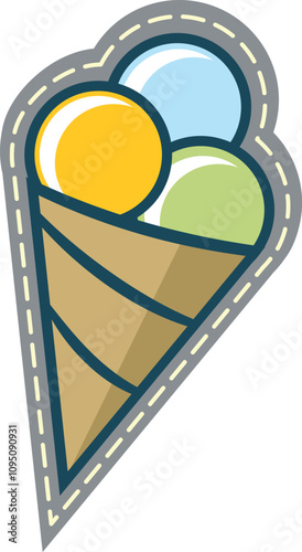 Ice cream patch. Summer hippie style label