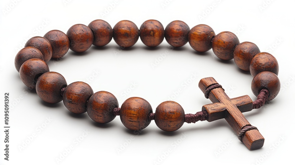 Beautiful wooden rosary adorned with rich, polished beads and a sturdy cross, symbolizing faith and devotion during prayerful moments Beautiful wooden rosary adorned with rich, polished beads and a sturdy cross, symbolizing faith and devotion during prayerful moments