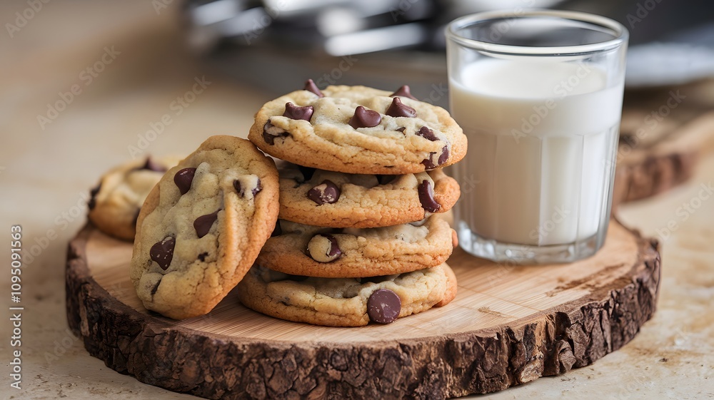 Freshly Baked Chocolate Chip Cookies with a Glass of Milk Freshly Baked Chocolate Chip Cookies with a Glass of Milk
