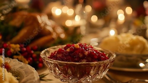 cranberry table setting with a glass bowl