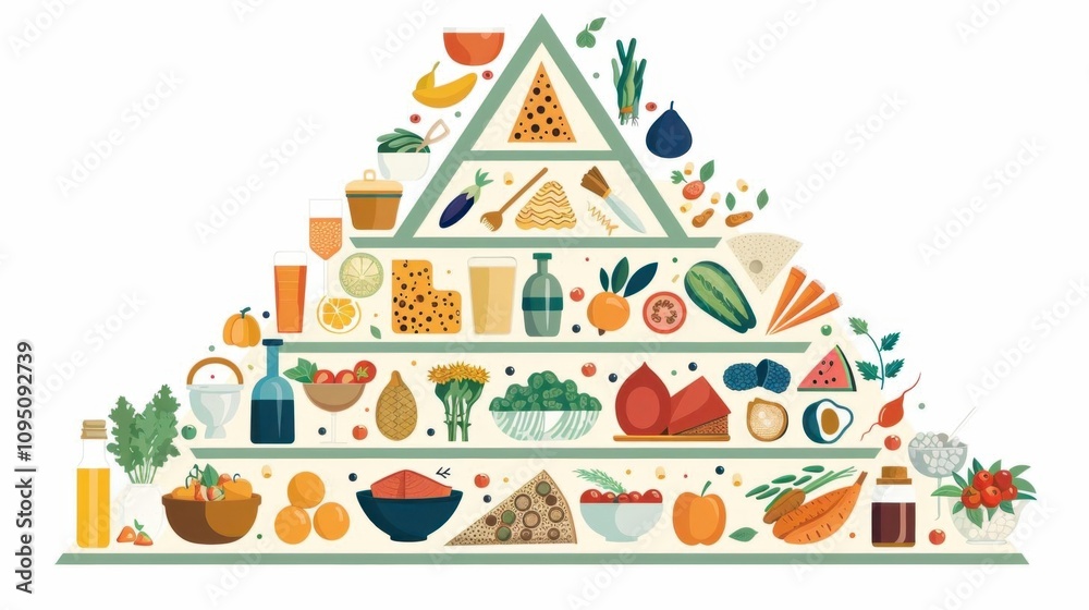 Healthy Eating Guide: Food Pyramid Illustration Healthy Eating Guide: Food Pyramid Illustration