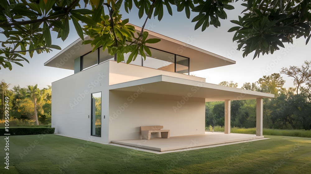 Fototapeta premium Minimalist Modern House with Glass Walls and Open Design
