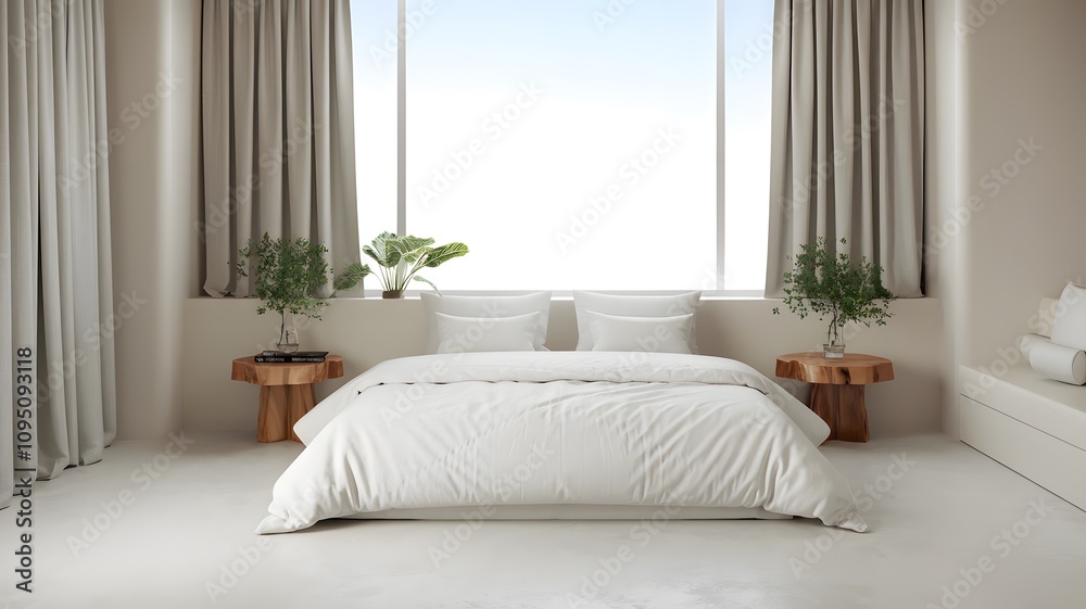 Bright Minimalist Bedroom with Large Windows and Plants Bright Minimalist Bedroom with Large Windows and Plants