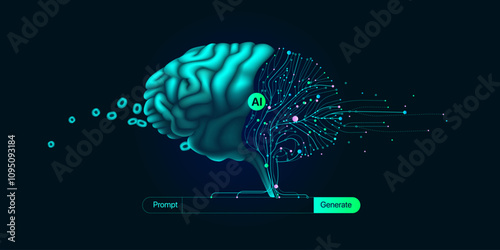 Illustration of abstract stream information. Generate image, video from prompt concept. Big data, technology, AI, data transfer, data flow, generative ai, large language model, AI prompt