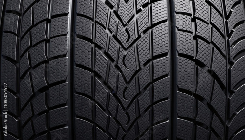 Close-up of rubber tire tread pattern for automotive and industrial design photo