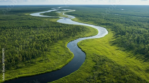 Wallpaper Mural Aerial View of a Meandering River through a Forest. Torontodigital.ca