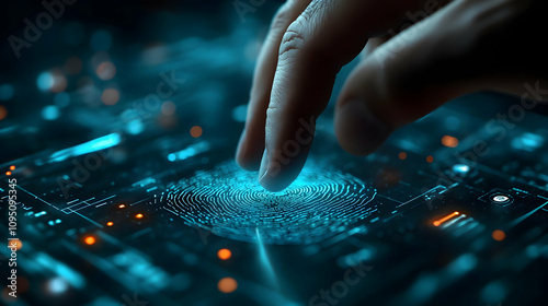 3D Illustration - Fingerprint Scan on Futuristic Touchscreen