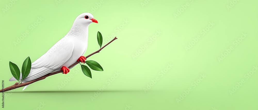 White Dove on Branch Green Background Peace Symbol Nature Image White Dove on Branch Green Background Peace Symbol Nature Image