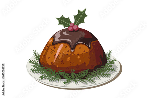 Festive dessert of a traditional Christmas pudding on a white background PNG