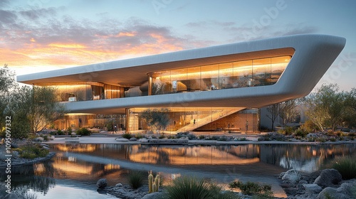 Wallpaper Mural Modern Architectural Design with a Reflecting Pool Torontodigital.ca