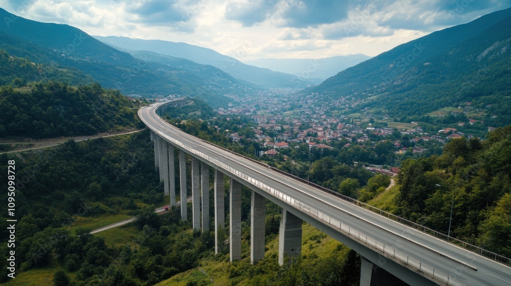 Serene Highway Bridge Over Lush Mountains Serene Highway Bridge Over Lush Mountains