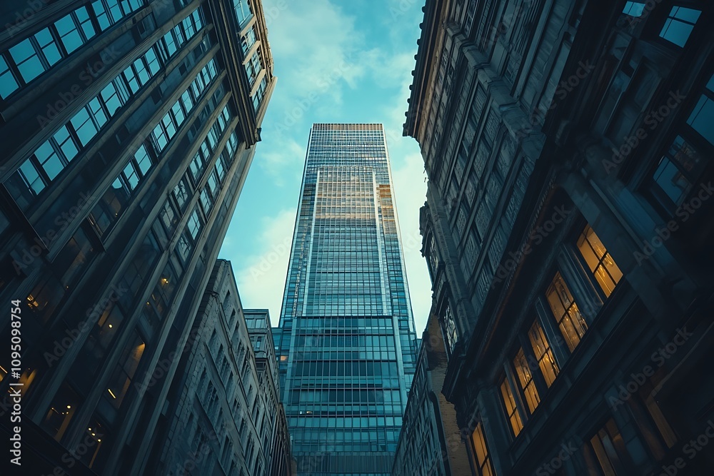 Fototapeta premium Evening Light on Modern Skyscrapers City Perspective