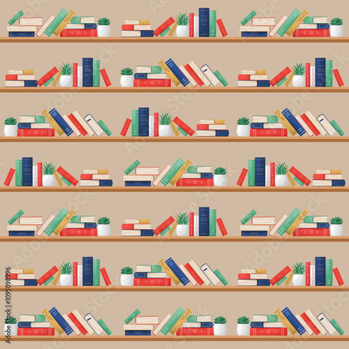 Pattern with colorful books on shelves