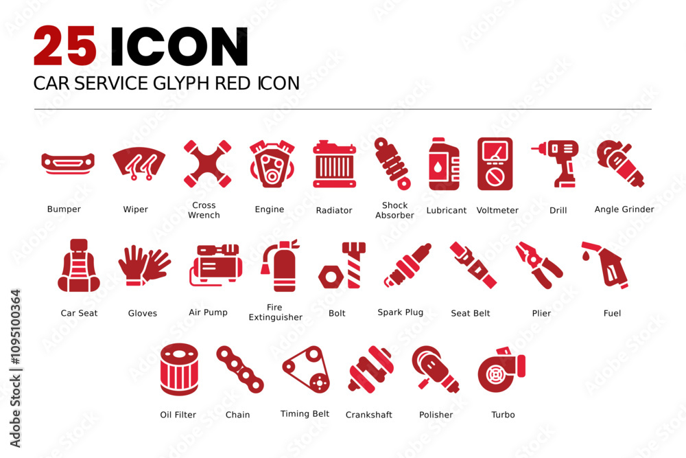 25 Car Repair Glyph Red Icon #2 25 Car Repair Glyph Red Icon #2