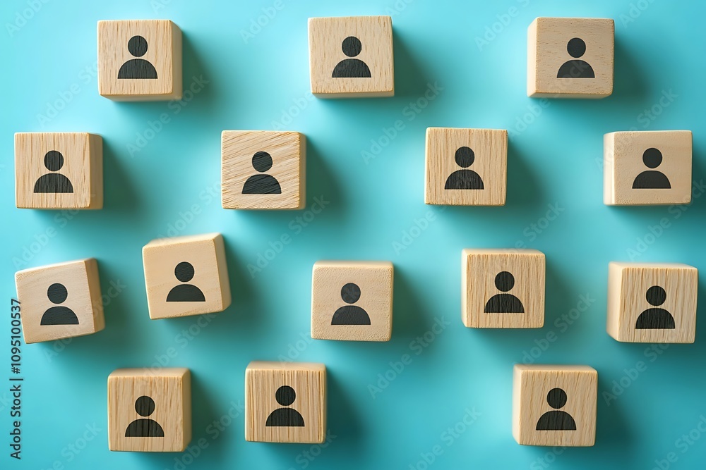 Flat Lay Wooden Blocks, Equal Opportunity Staff Collaboration Flat Lay Wooden Blocks, Equal Opportunity Staff Collaboration