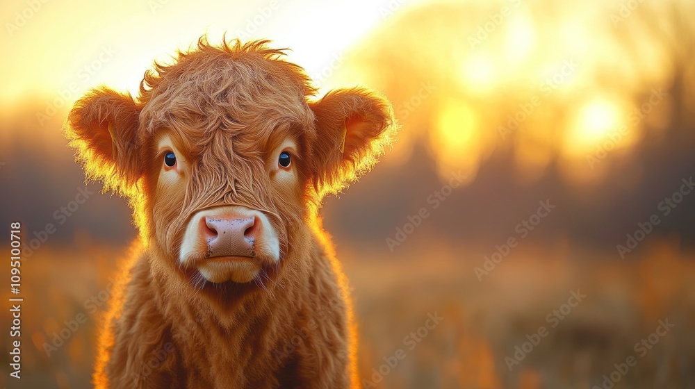 Highland Calf Sunset Golden Fur Portrait Highland Calf Sunset Golden Fur Portrait