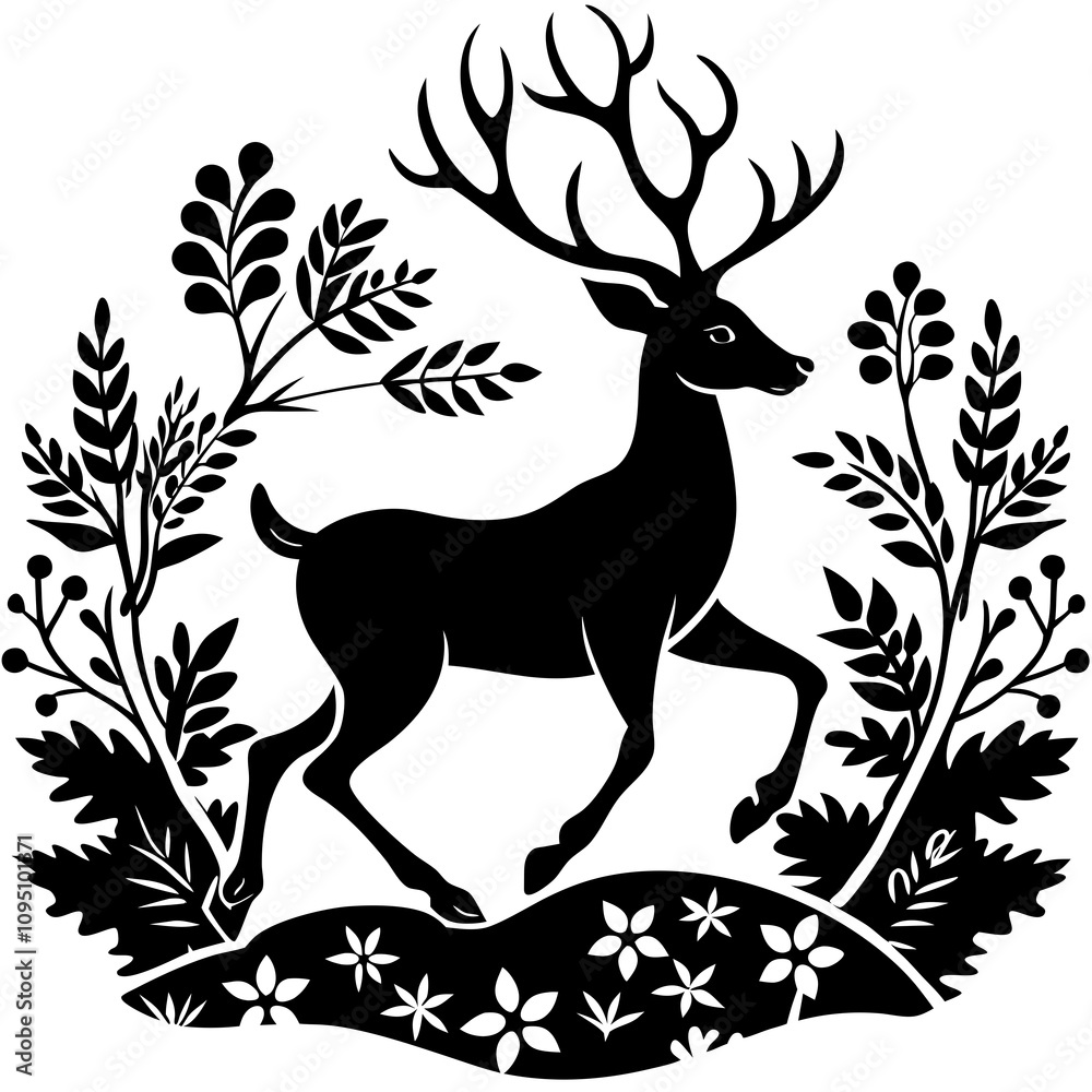 Fototapeta premium silhouette of a deer mid leap in a natural setting