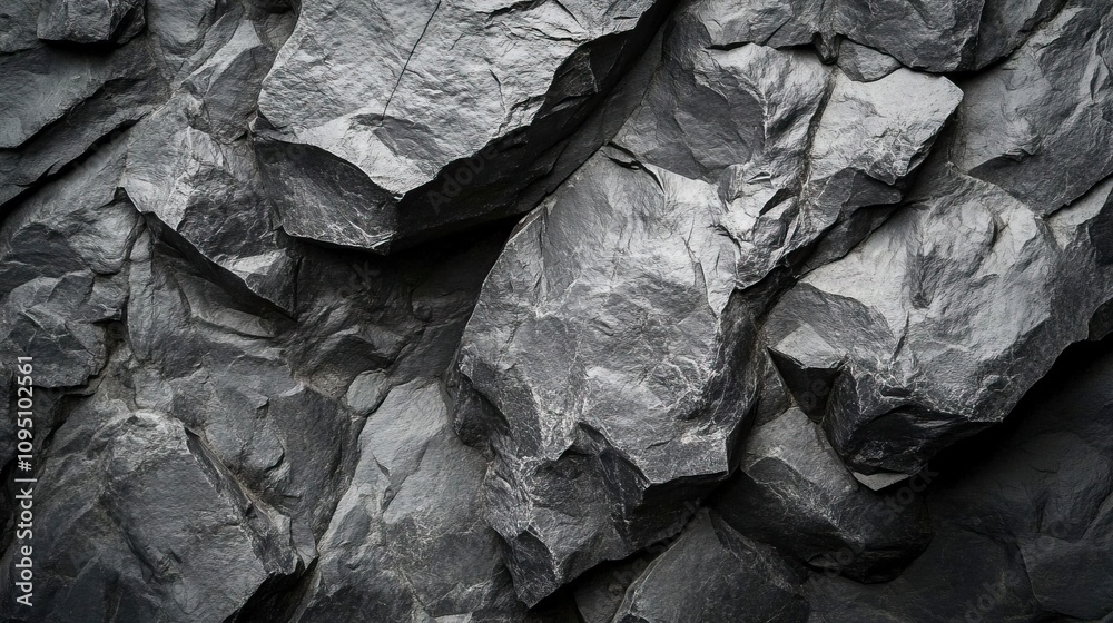 A close up of a dark gray rock formation with a rough texture. A close up of a dark gray rock formation with a rough texture.