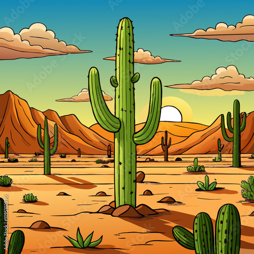 silhouette of a tall cactus in a barren desert land