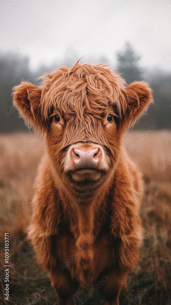 Highland Calf Portrait In A Misty Field Highland Calf Portrait In A Misty Field