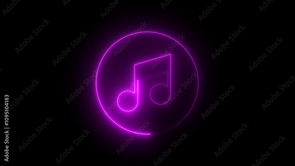 Music symbol neon color reveal and glowing loop effect animation. Neon music icon concept in neon double collar circle. Music symbol neon color reveal and glowing loop effect animation. Neon music icon concept in neon double collar circle.