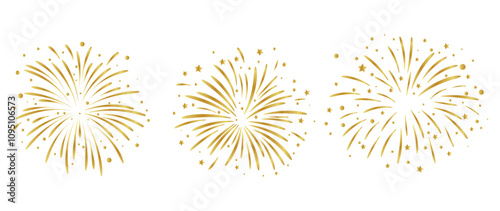 Golden fireworks set, celebration, vector design