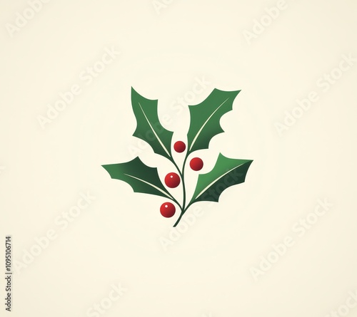 Festive holly plant winter holiday decor graphic design minimalist style close-up nature inspired aesthetics