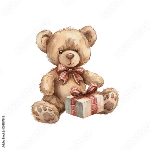 teddy bear gift vector illustration in watercolor style