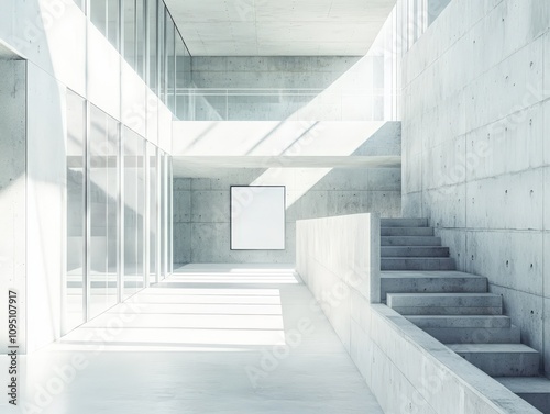 Modern Minimalist Concrete Interior with Blank Poster