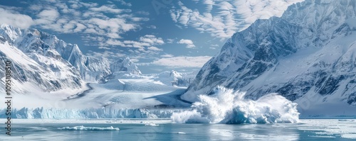 Dramatic Glacier Calving with Splashes of Ice