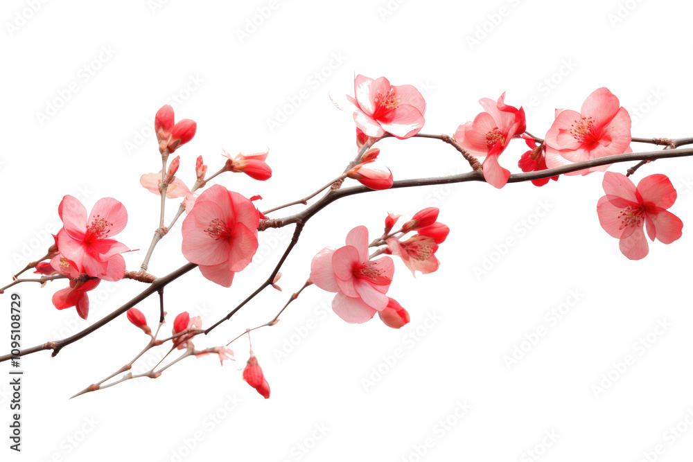 Naklejka premium Tree branch red flower Photo on transparent background