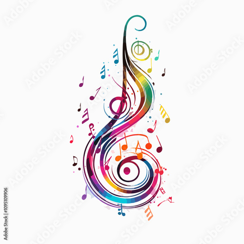 Vibrant Illustration of Musical Notes and G-clef photo