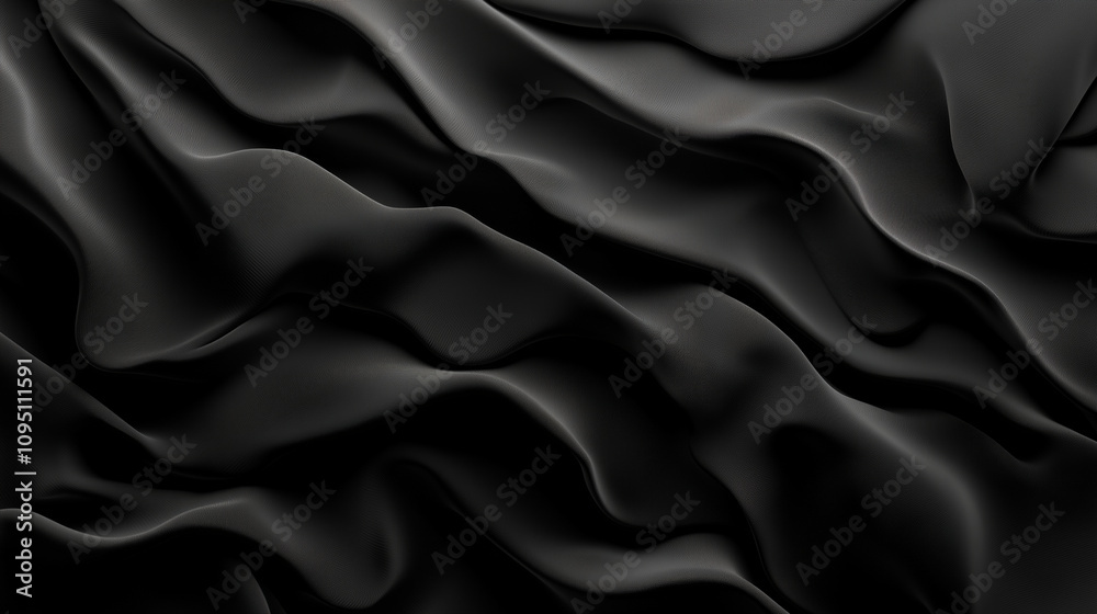 Luxurious Black Silk with Soft Folds and Elegant Flowing Texture Luxurious Black Silk with Soft Folds and Elegant Flowing Texture