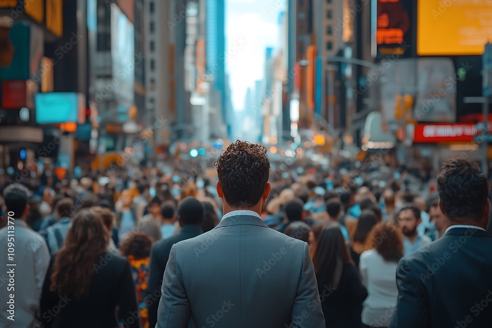 Fototapeta premium Gray Suit Man in Anonymous Urban Crowd