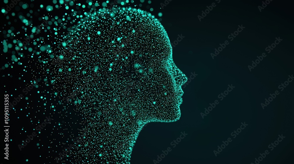 Obraz premium Glowing Particle Head Profile AI Technology Data Future Concept