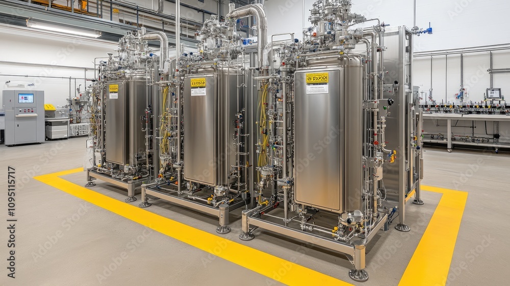 Modern Industrial Equipment in a Clean Manufacturing Environment with Advanced Technology for Chemical Processing and Production Efficiency