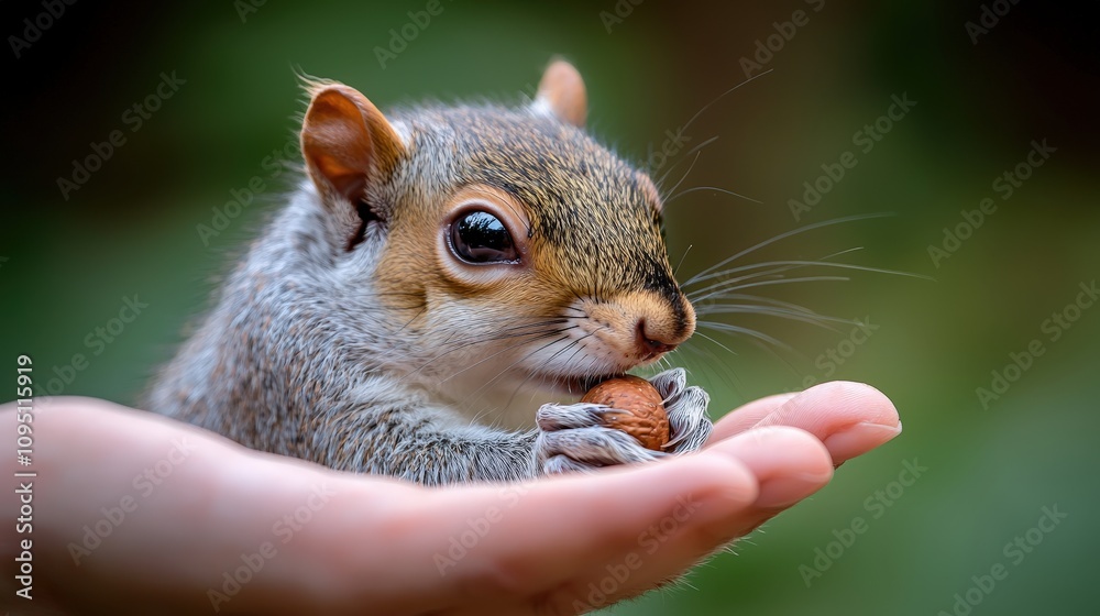 Obraz premium Adorable Squirrel Eating Nut Closeup Wildlife Nature High Resolution