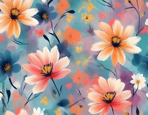 ALL OVER DESIGN . FLOWER ALL OVER. digital printing textile pattern wallpaper colorful flower with watercolor background-illustration