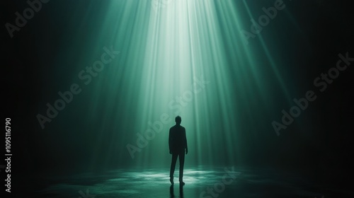 Silhouette of a Man Bathed in Ethereal Green Light