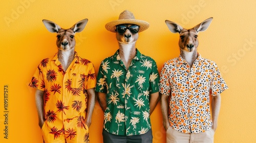 Funky Kangaroo Trio Summer Fashion Aussie Animals Vibrant Background photo