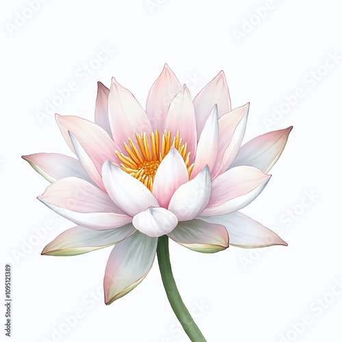 Lotus Flower, Zen and Meditation, Illustration on White Background, Watercolor