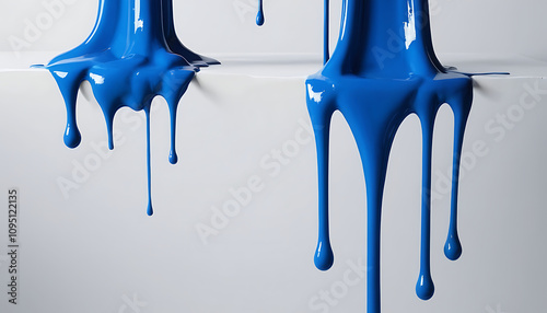 blue paint drips down a white surface creating a simple yet bold visual effect with high contrast and artistic appeal	