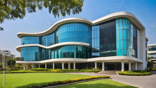 Contemporary Office Building Next to a Well-Maintained Park