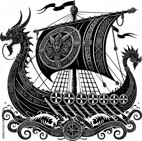 Viking Ship Vector Black Silhouette Cricut Design for T-Shirt