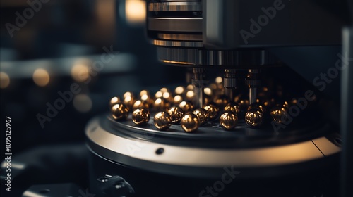 Wallpaper Mural A close-up of a precision machine processing metallic spheres in an industrial setting. Torontodigital.ca