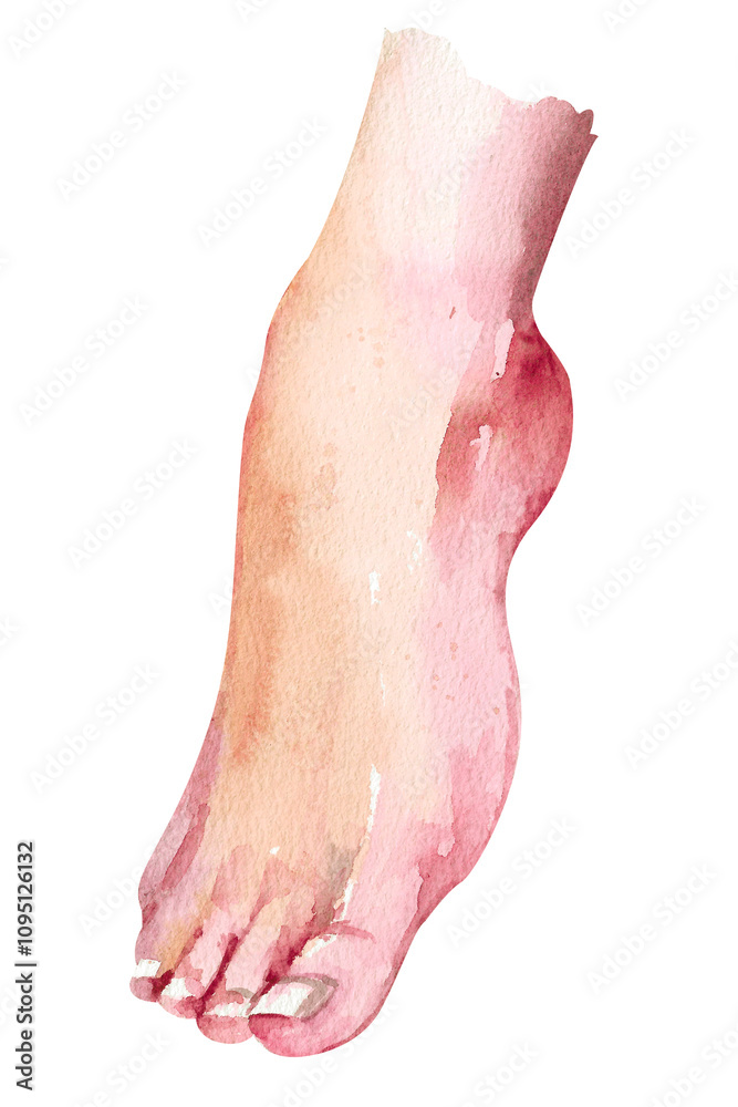 Fototapeta premium Male bare leg sensual clipart. Human foot Watercolor hand drawn illustration, isolated on white