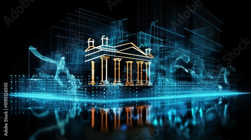 Innovative online banking hologram against dark backdrop  a modern fintech and finance concept