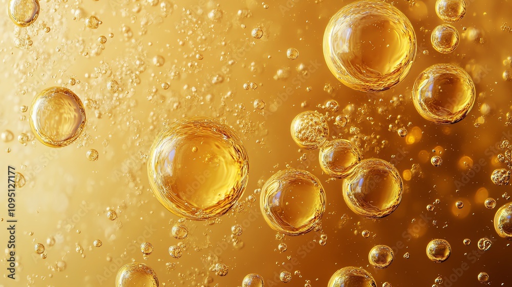 Close-up of shimmering golden bubbles in a liquid, creating a vibrant and refreshing appearance ideal for drink and party themes. Close-up of shimmering golden bubbles in a liquid, creating a vibrant and refreshing appearance ideal for drink and party themes.