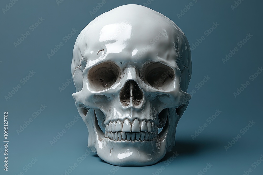A detailed model of a human skull is shown A detailed model of a human skull is shown